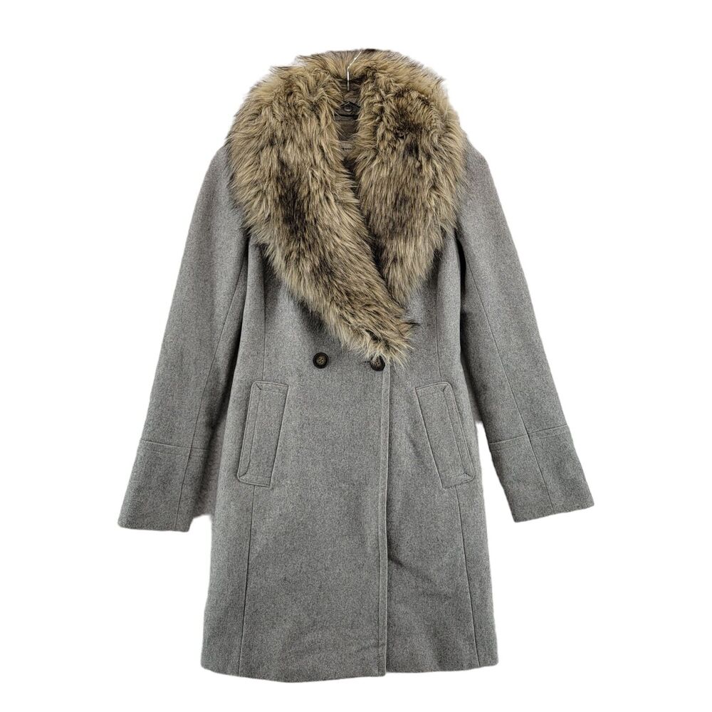 Club Monaco Winter Coat Size‎ XS Reva Gray Wool Blend Detachable Faux Fur Trim
